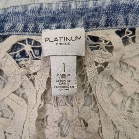 Platinum Chicos Women’s Size 1 Small Blue Denim Jean Vest Lace Embroidered Back - Picture 8 of 9